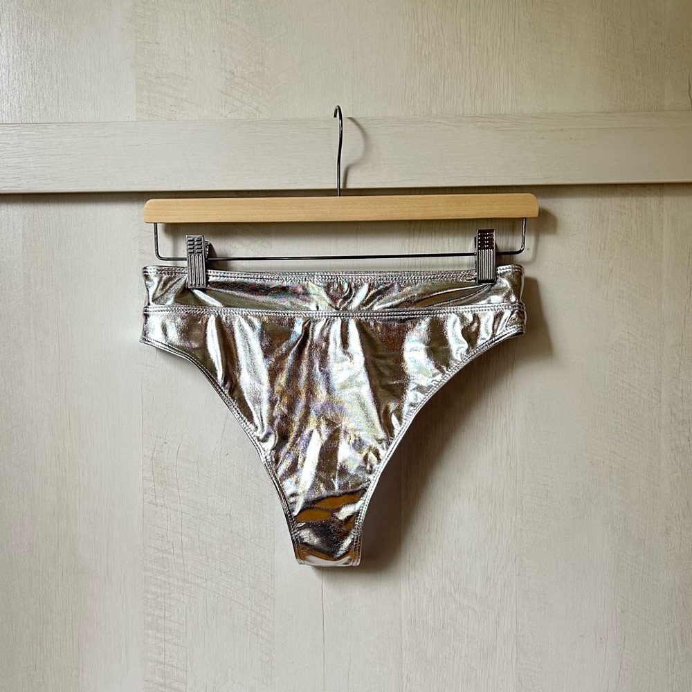 ๐ฝ Cheeky High-Waist Metallic Bikini Bottom Sz L ๐ฝ Spacey Aliencore Swimwear - Picture 2 of 7